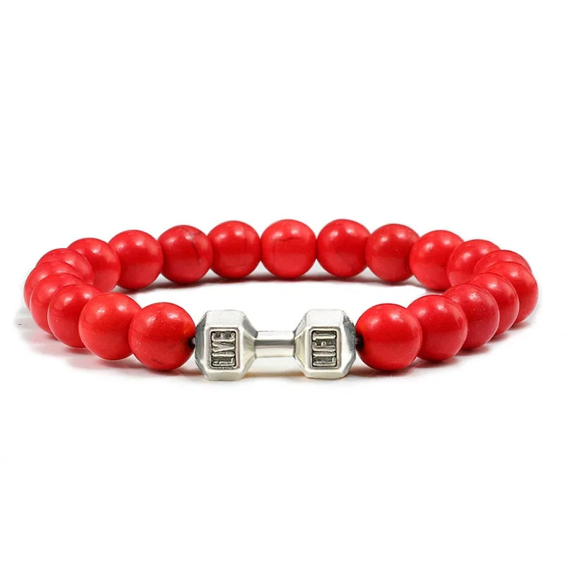 natural lava stone and alloy dumbbell bead bracelet - view 14