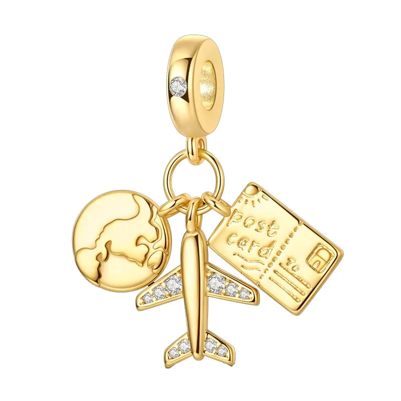 925 Sterling Silver Gold-Tone Charm Beads — Crosses, Bows & Mixed Designs