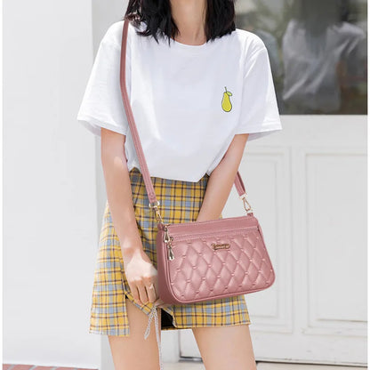 Leather embroidery messenger bag for women, Prime Deal Zone, stylish ladies hand bag with hair ball detail and versatile design.