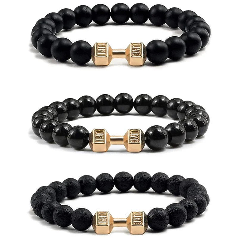 natural lava stone and alloy dumbbell bead bracelet - view 6