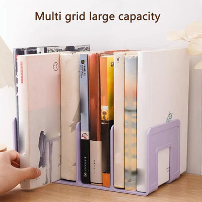 Macaron Colored Vertical Desk File Storage Rack | 4-Compartment Plastic Book & Folder Organizer for Home, School & Office
