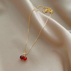 cherry pendant necklace, red resin charm - view 5