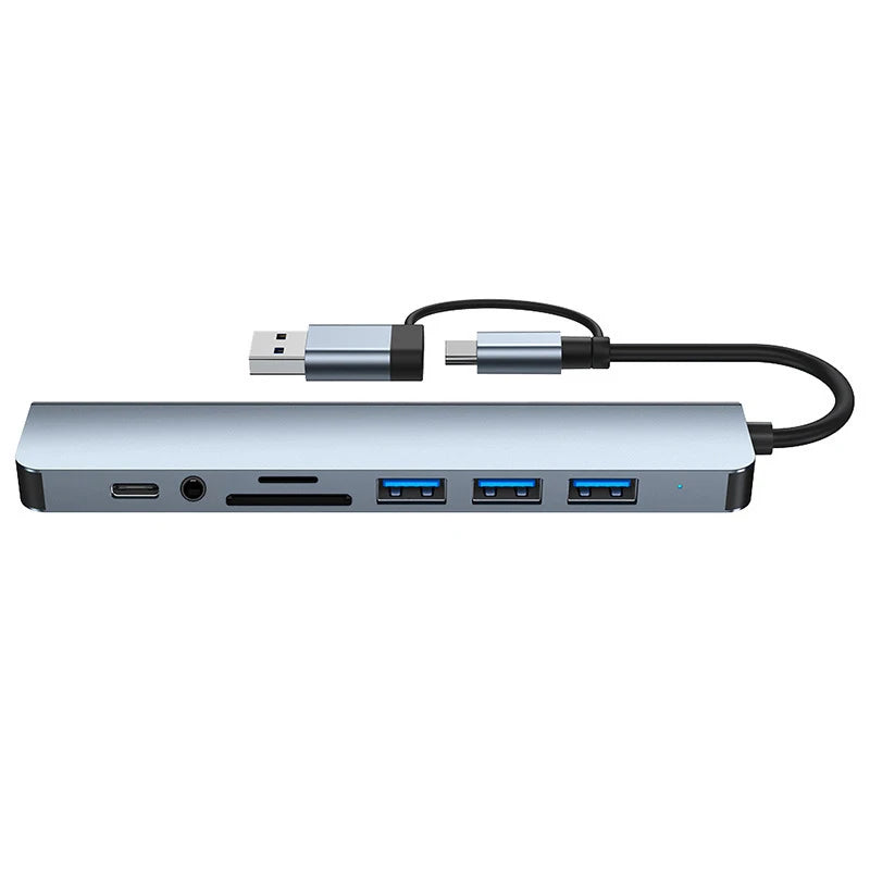 Prime Deal Zone 8-in-1 USB and Type C hub docking station with 3.5mm audio, micro SD card reader for laptops and tablets