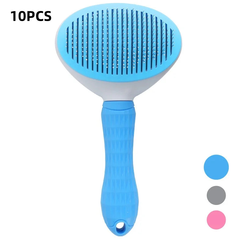 Prime Deal Zone self-cleaning pet dog and cat brush with grooming comb for removing loose hair and dematting pets.