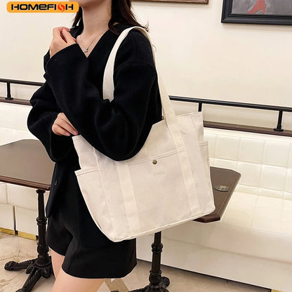 Prime Deal Zone HOMEFISH portable large-capacity canvas shoulder bag, versatile cloth bag for students' class and daily use