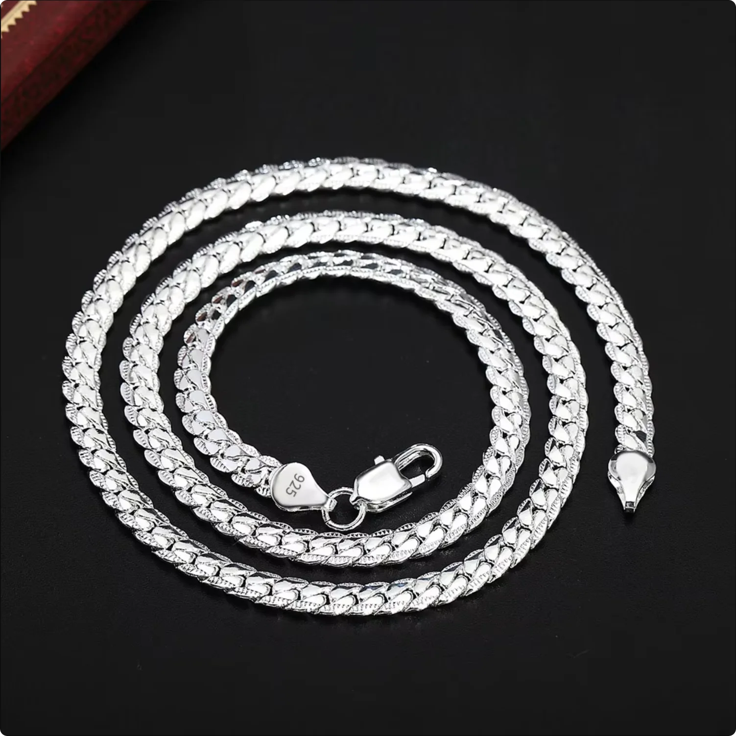 925 Sterling Silver 6MM Sideways Chain Necklace, Gold or Silver