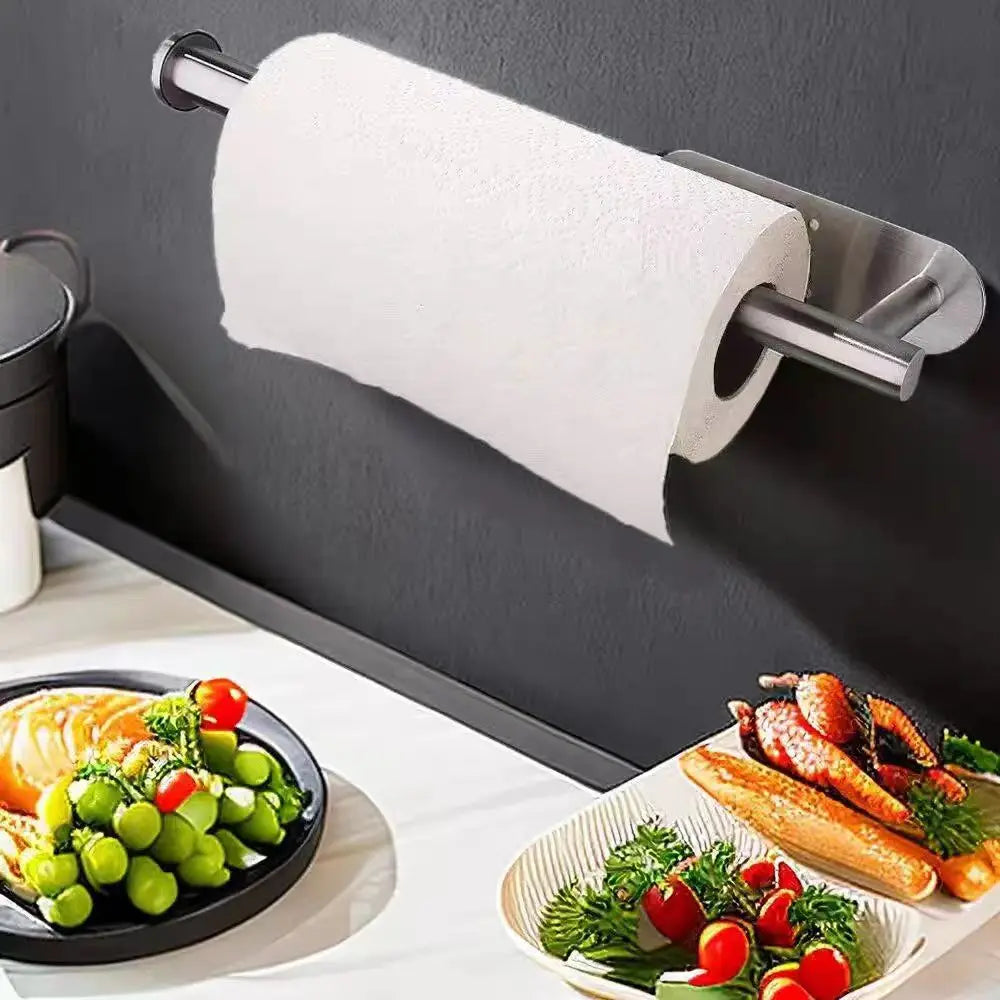 Prime Deal Zone adhesive kitchen paper towel holder with tissue hanger and toilet roll dispenser for bathroom and cabinet storage