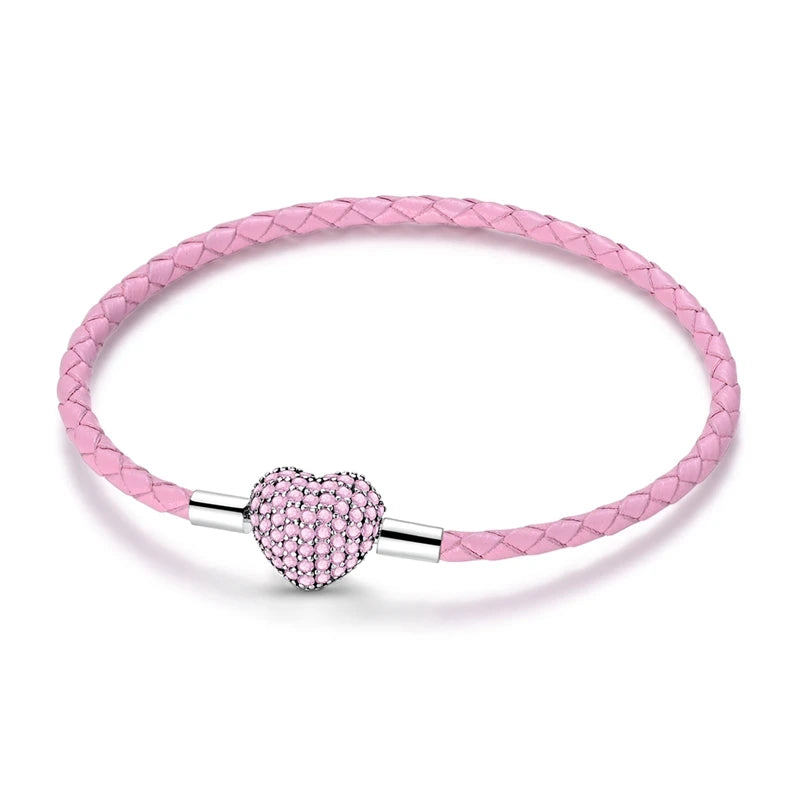 925 Sterling Silver Heart Zircon Snake Chain Bracelet — Multiple Designs, 17–20cm