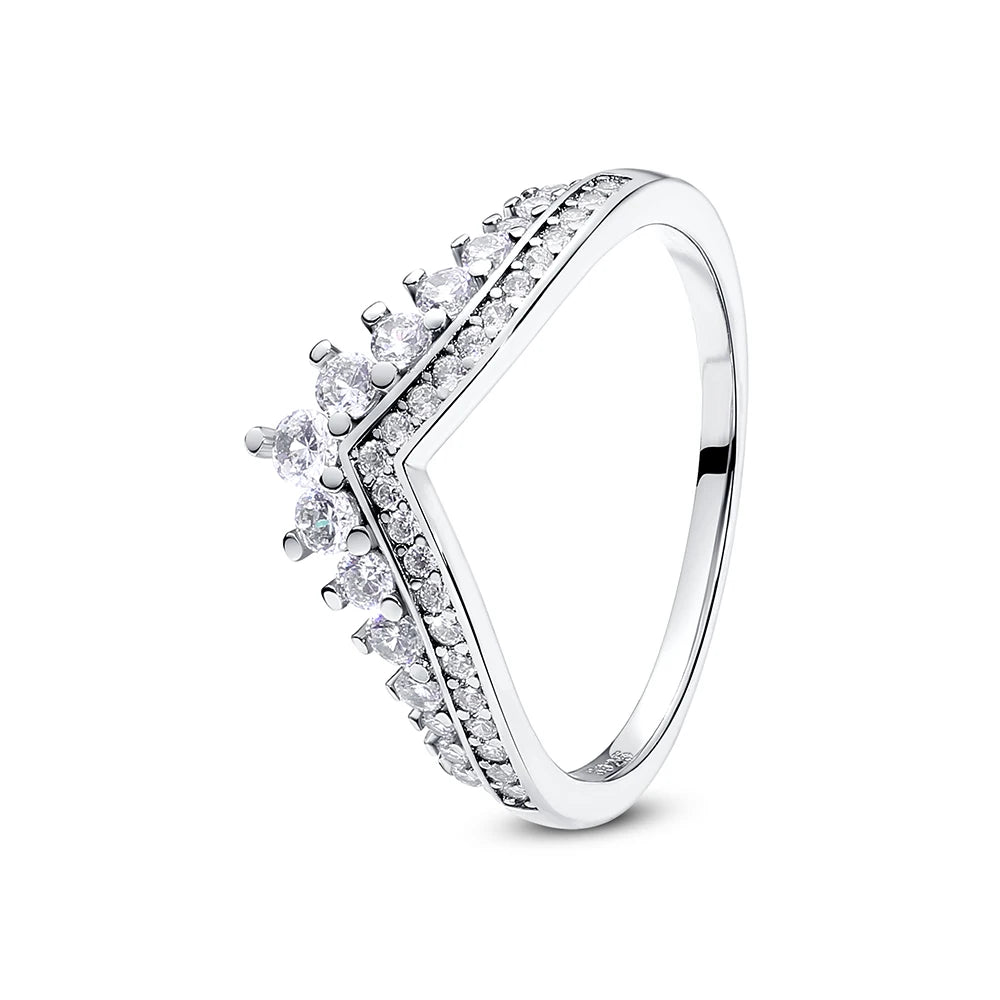 925 Sterling Silver Crown Heart Ring with Zircon