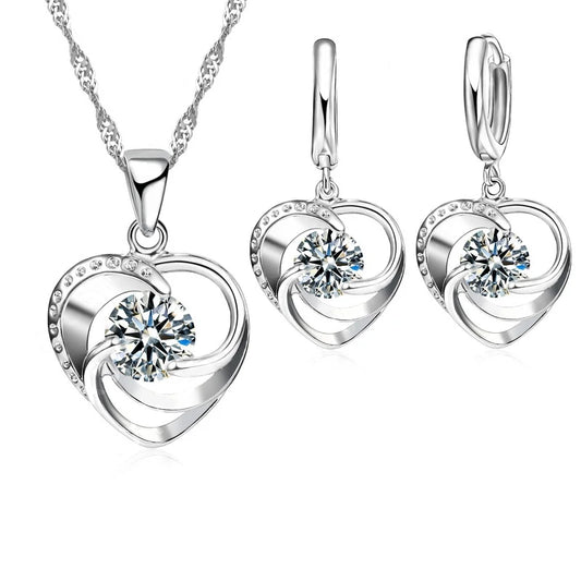 YAAMELI 925 Sterling Silver Heart Necklace & Earrings Set | Romantic Zircon Jewelry for Women — Weddings, Engagements & Parties