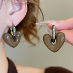 vintage enamel drip hoop earrings with heart pendant - view 4