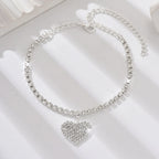 Women's copper inlaid water diamond love foot chain bracelet with delicate design, perfect for wedding or party jewelry.
