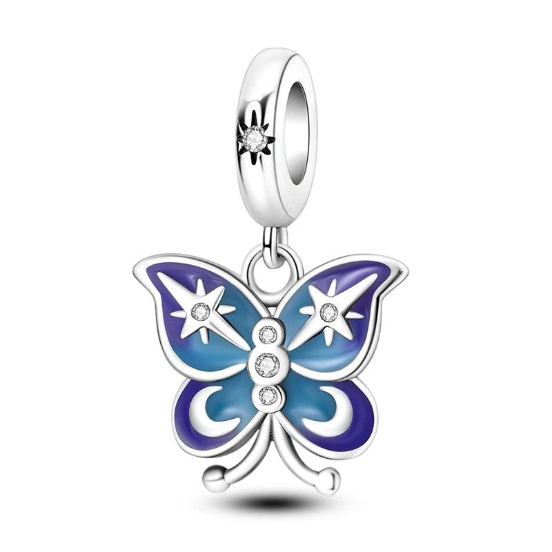 925 Silver-Plated Butterfly Charm Beads, Multicolour