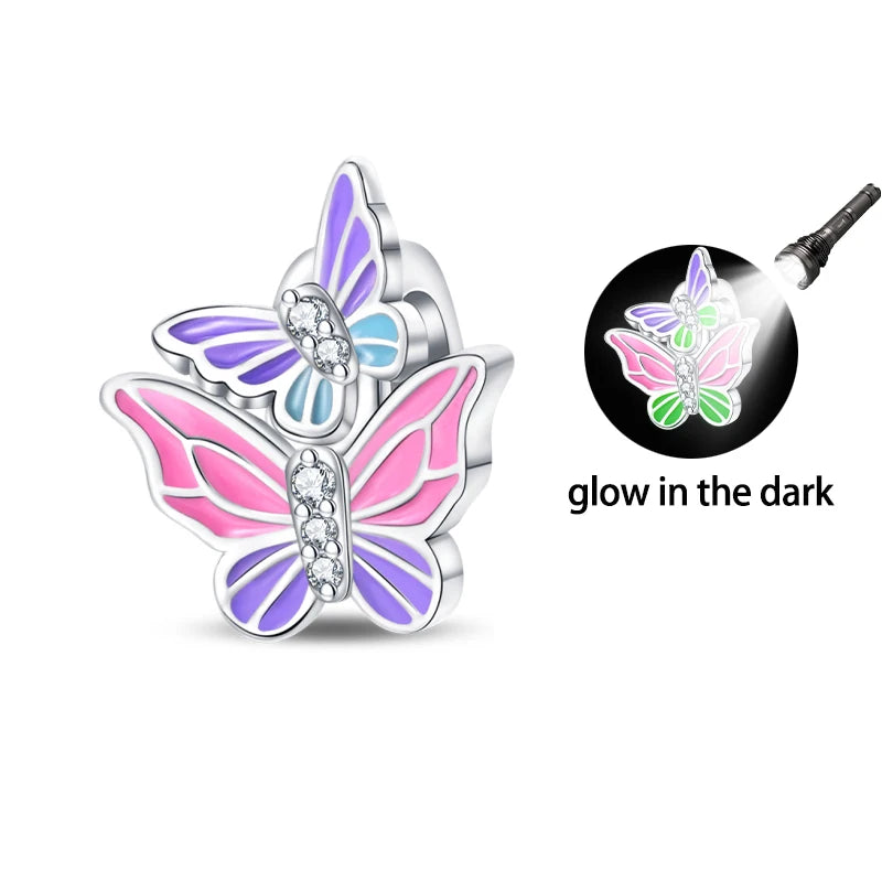 925 Silver-Plated Butterfly Charm Beads, Multicolour