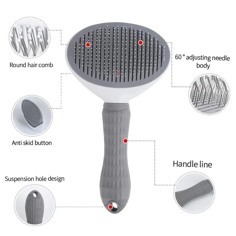 Prime Deal Zone self-cleaning pet dog and cat brush with grooming comb for removing loose hair and dematting pets.