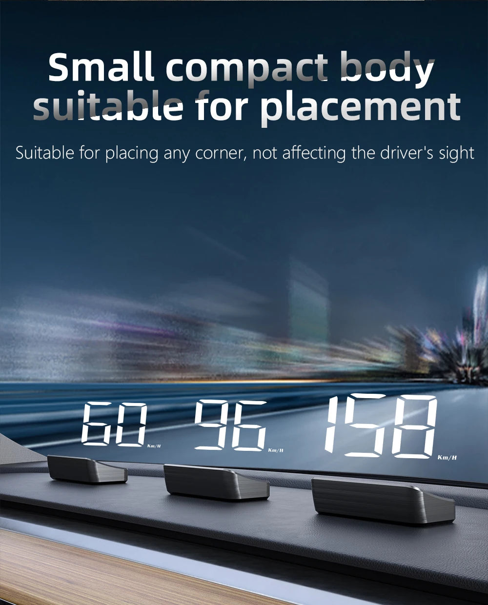 HD Car Head Up Display M2 by Prime Deal Zone showing digital GPS speedometer with KM/H readings projected onto a vehicle windshield.