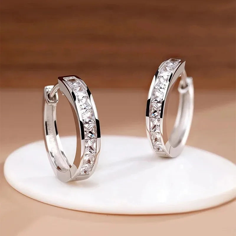 Sterling silver zircon circle stud earrings - view 8