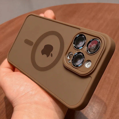Prime Deal Zone luxury matte armor case for iPhone 11-17, shockproof magnetic wireless charging cover, with MagSafe compatibility.