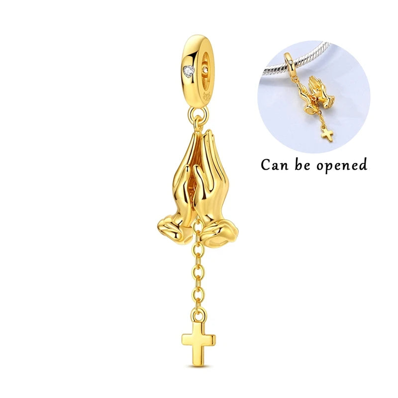 925 Sterling Silver Gold-Tone Charm Beads — Crosses, Bows & Mixed Designs