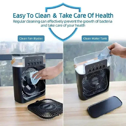 Portable Prime Deal Zone 3-in-1 air cooler with LED night light, humidifier, and adjustable fan for home or office use.