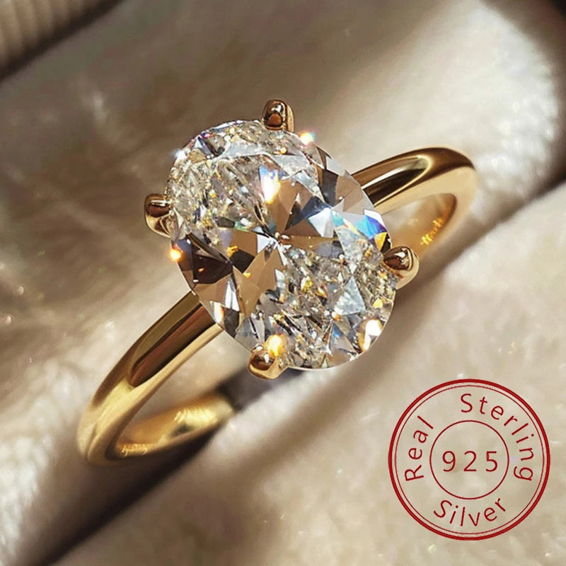 925 sterling silver oval zircon ring, prong set - view 1