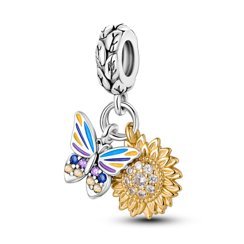 925 Silver-Plated Butterfly Charm Beads, Multicolour