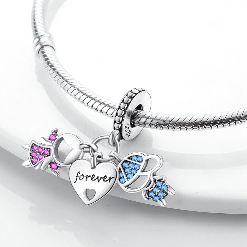 925 sterling silver charm beads, hearts and sweet love designs - view 6