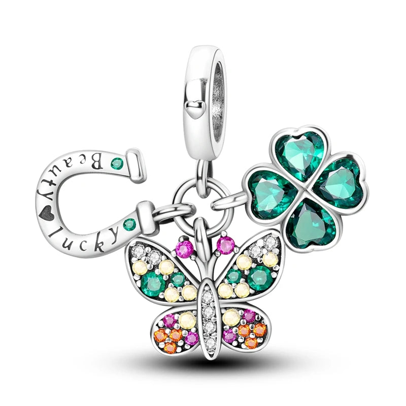 925 Silver-Plated Butterfly Charm Beads, Multicolour