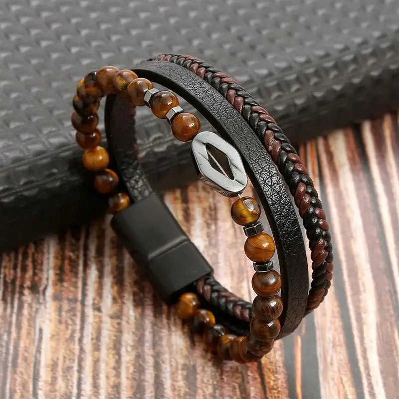 Men’s Multi-Layer Woven Leather Bracelet — Casual Fashion