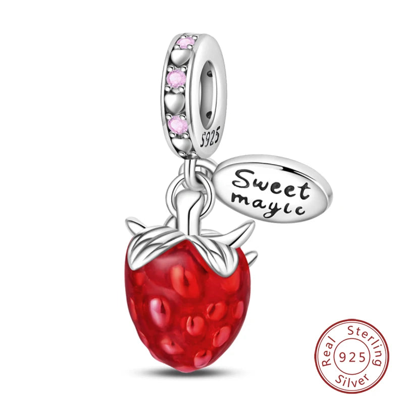 925 Sterling Silver Red Wine & Chili Charm Beads