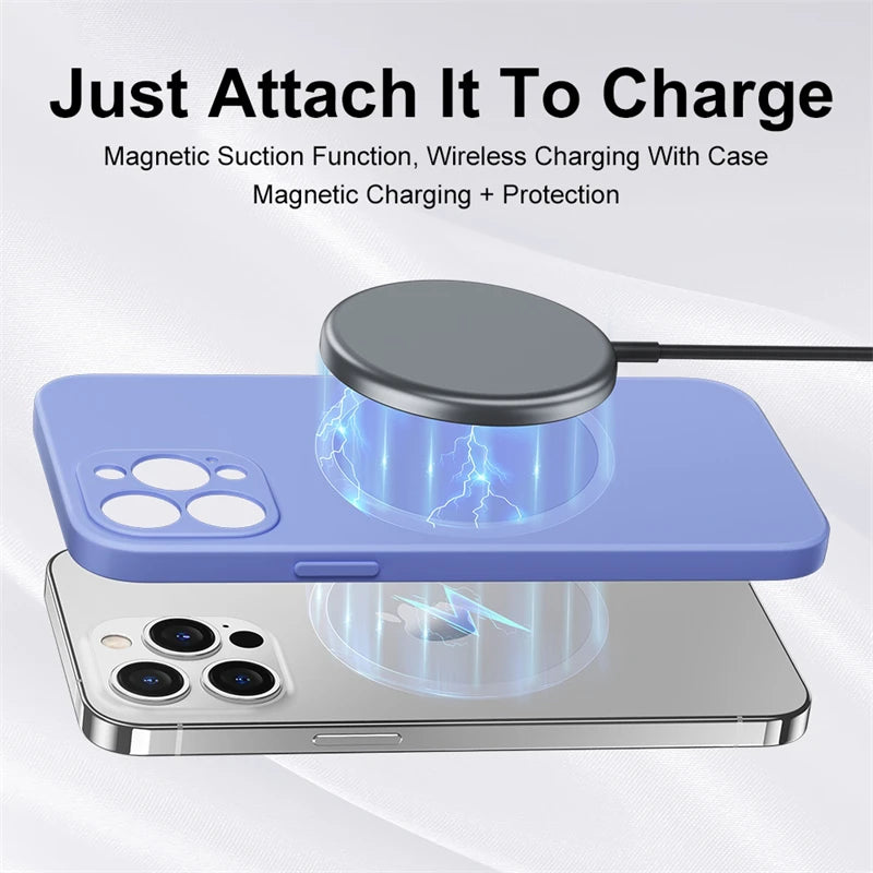 Liquid silicone MagSafe magnetic case for iPhone 15, 14, 13, 12, 11 Pro Max, Mini, X, XR, XS, 8 Plus, wireless charging cover