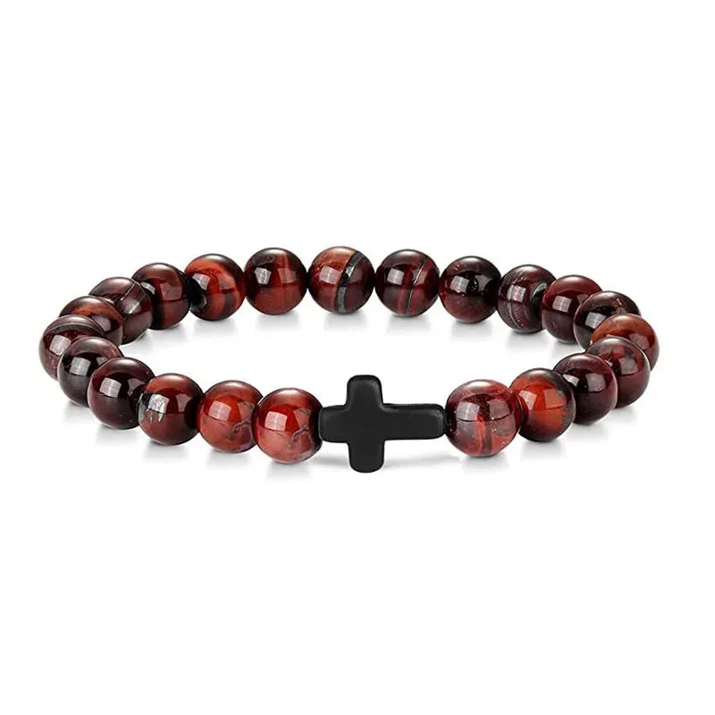 natural stone prayer bead bracelet, rosary cross - view 6