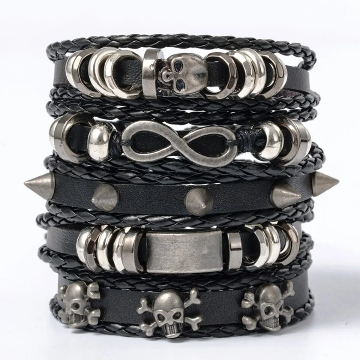 6-piece black punk skull and star bracelet set - view 8