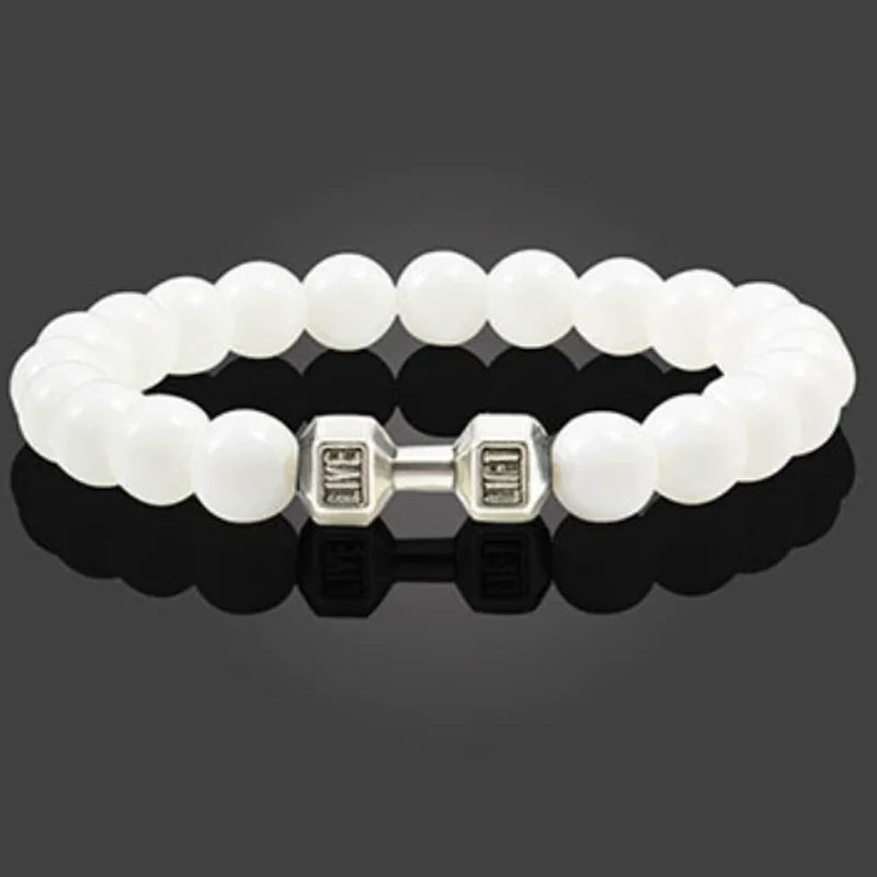 natural lava stone and alloy dumbbell bead bracelet - view 4