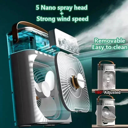 Prime Deal Zone portable 3-in-1 air cooler with LED night light, humidifier, and adjustable fan for home or office use.
