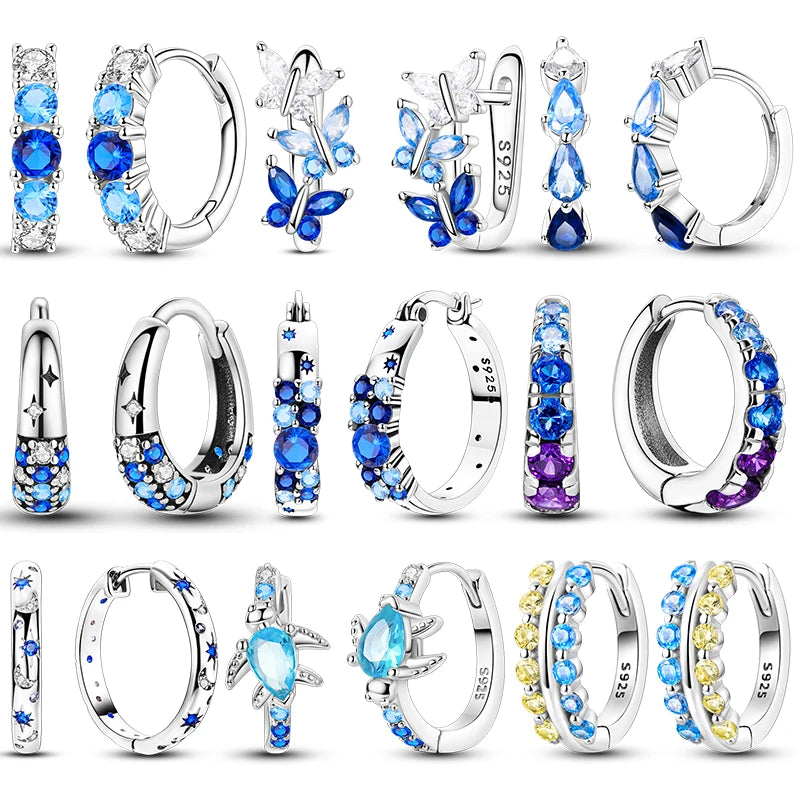 925 sterling silver butterfly hoop earrings, coloured zircon accents - view 1