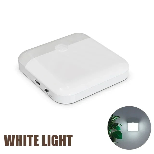 Square LED motion sensor light from Prime Deal Zone, USB Type-C rechargeable night light for bedroom, kitchen, stairs, and wardrobe.