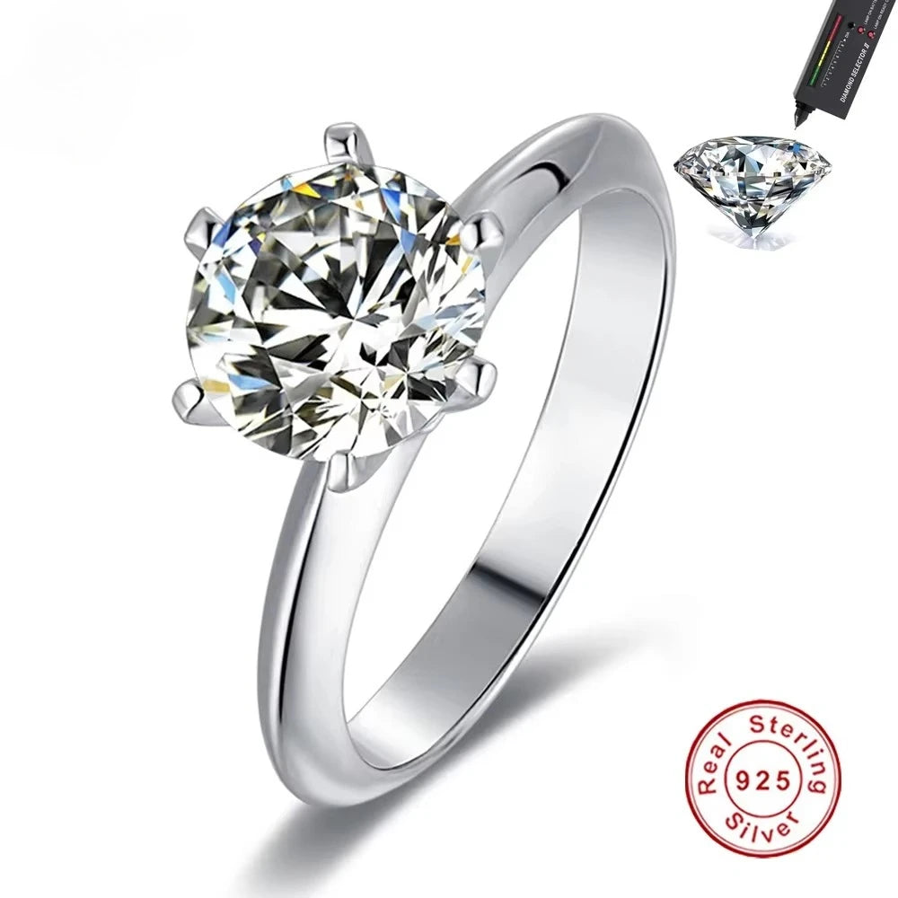 Sterling silver moissanite solitaire ring, prong setting - view 2