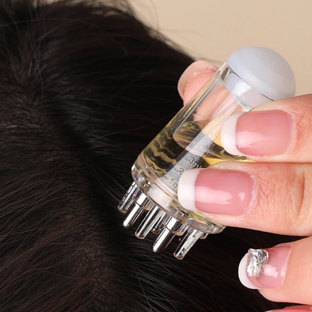 Prime Deal Zone scalp applicator comb with hexagon head, oil roller ball, and massage features for hair regrowth and styling.