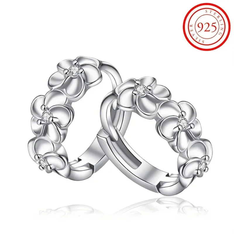 925 sterling silver camellia hoop earrings, floral pattern - view 10