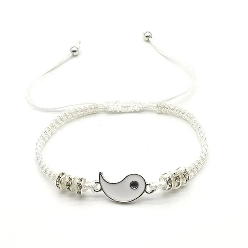yin yang couple bracelet set, black and white rope - view 6