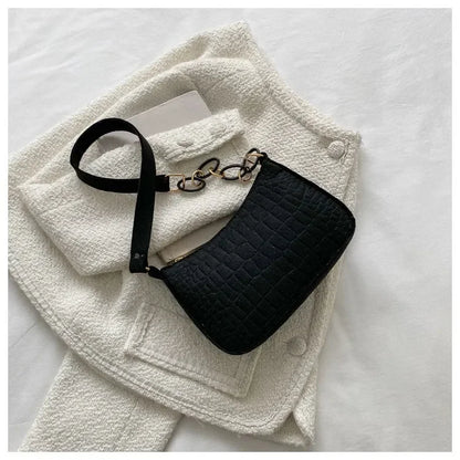 Women's elegant embossed felt handbag with chain strap, versatile portable design by Prime Deal Zone