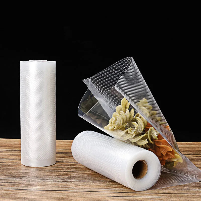 Prime Deal Zone food vacuum storage bags for vacuum sealer, ideal for meat, fruit, vegetables, and sous vide cooking, 12-28cm.