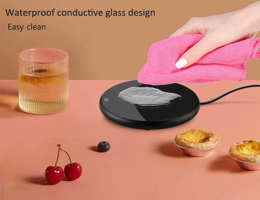 Prime Deal Zone USB mug warmer for coffee and tea, electric cup heater with thermostatic control for office and home use.