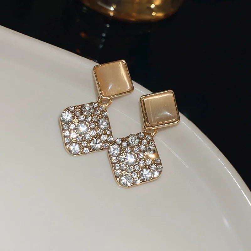 zircon cross and geometric stud earrings, light luxury - view 11