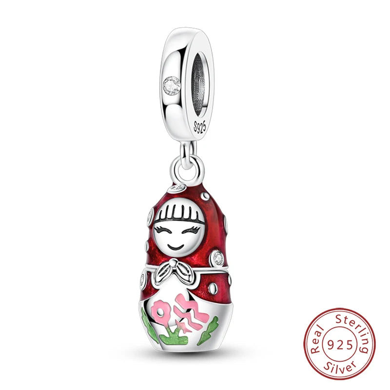 925 Sterling Silver Red Wine & Chili Charm Beads
