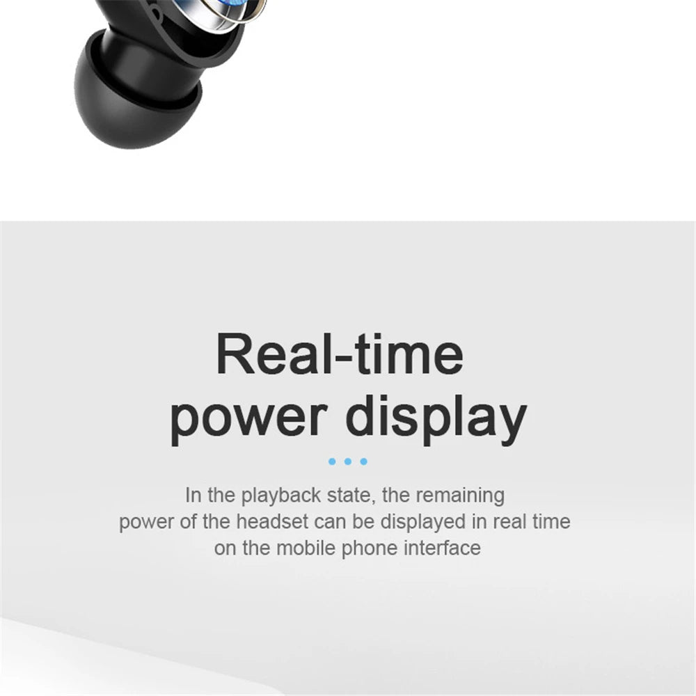 Wireless Bluetooth A6S earphones with LED display, sport touch control, stereo sound, compatible with Xiaomi and Huawei devices