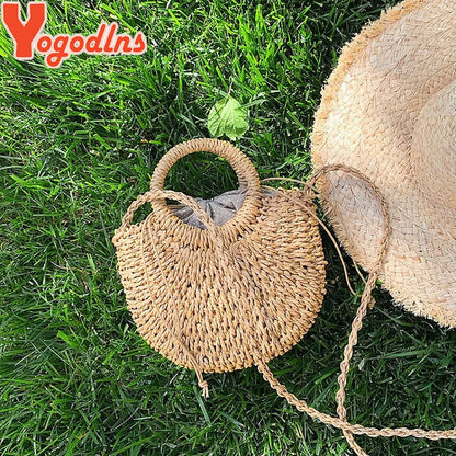 Handmade rattan straw beach bag with half-round shape, Prime Deal Zone summer messenger crossbody bag for women and girls