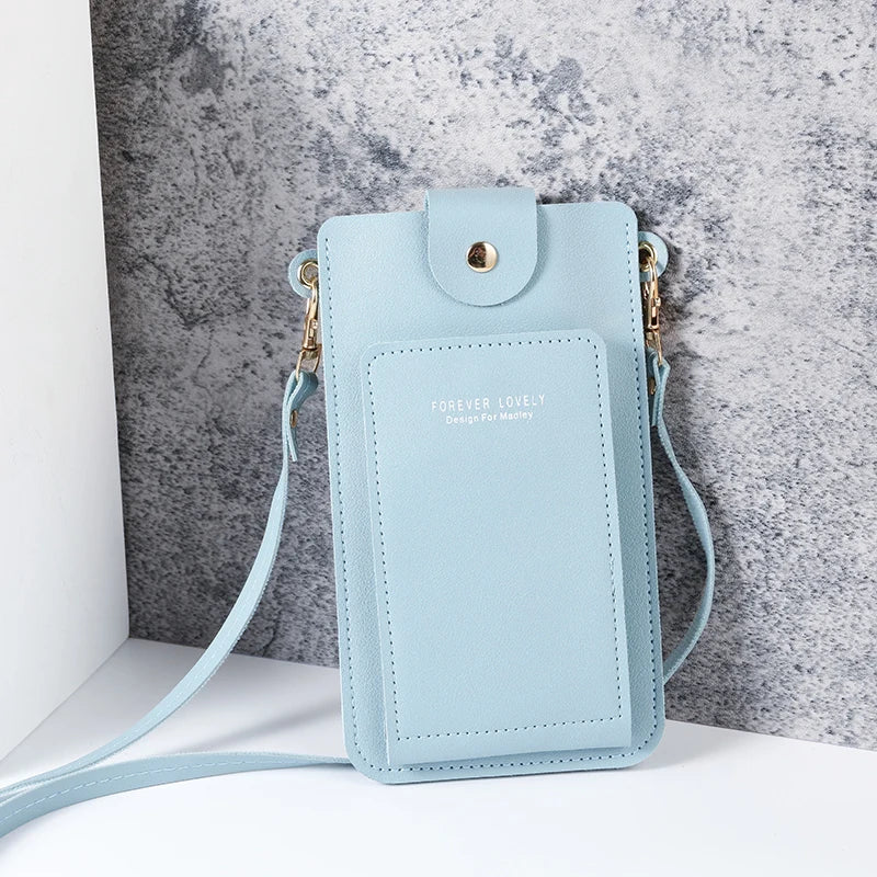 Prime Deal Zone 2024 women's solid color shoulder bag with slung mobile phone holder and wallet for driver’s license and cards.