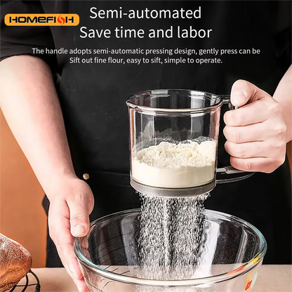 Prime Deal Zone HOMEFISH cake flour sieve with 40 mesh semi-automatic filter, capacity scale, for baking and flour sifting.